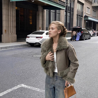 Blouson Biker court en cuir et fourrure