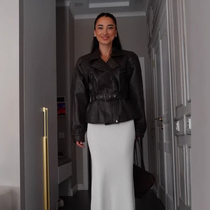 Veste en cuir tendance avec ceinture